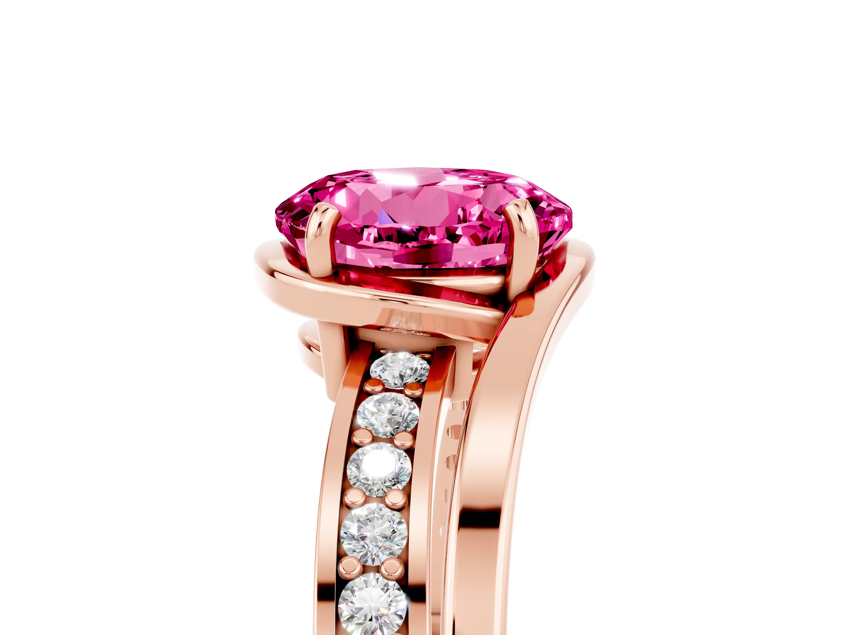 Rose gold Round Cut Pink Sapphire Solitaire Ring with Split Shank and Prong Setting_5