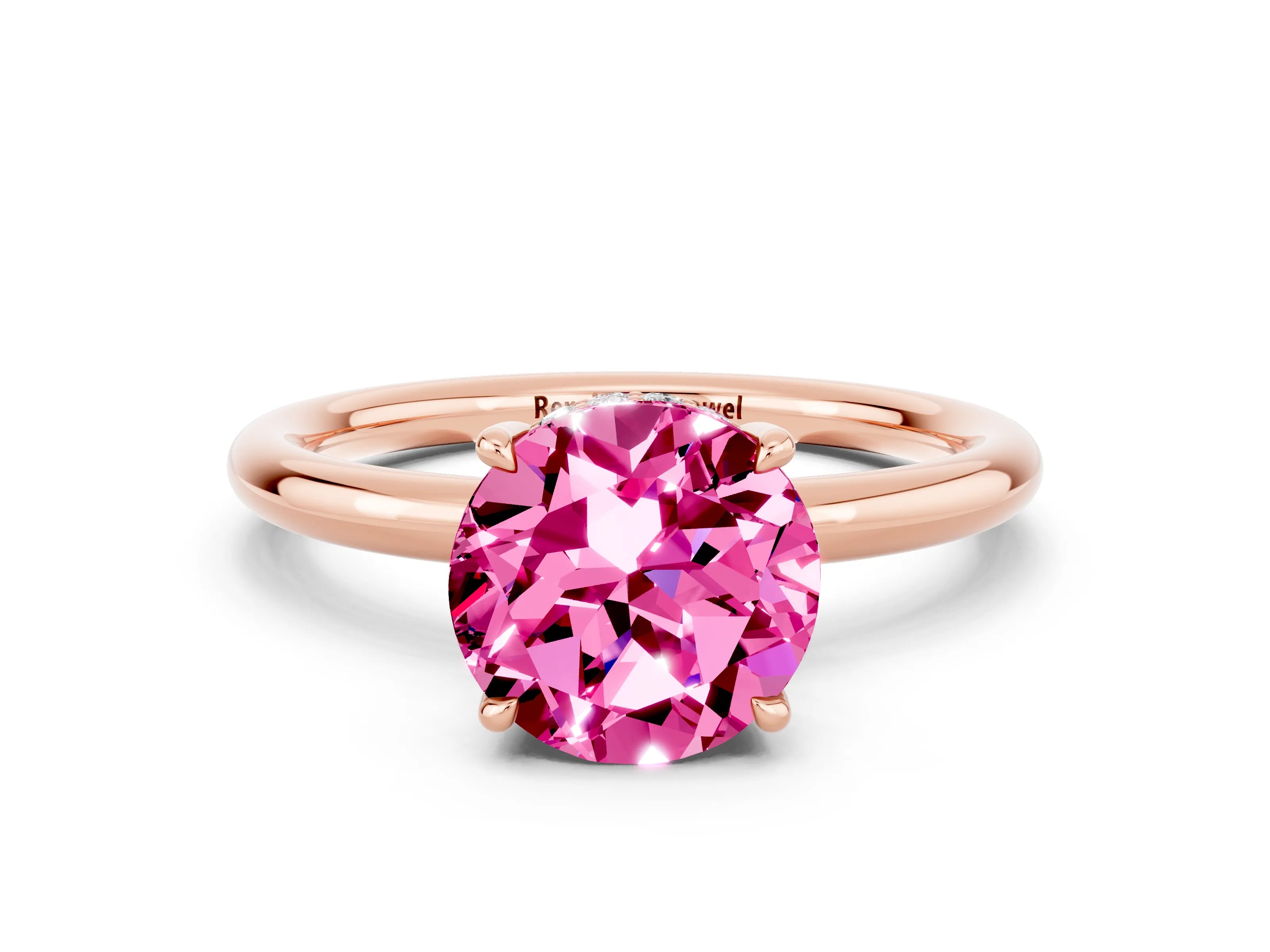 Rose gold Round Cut Pink Sapphire Solitaire Ring with Thin Band and Four-Prong Setting_36