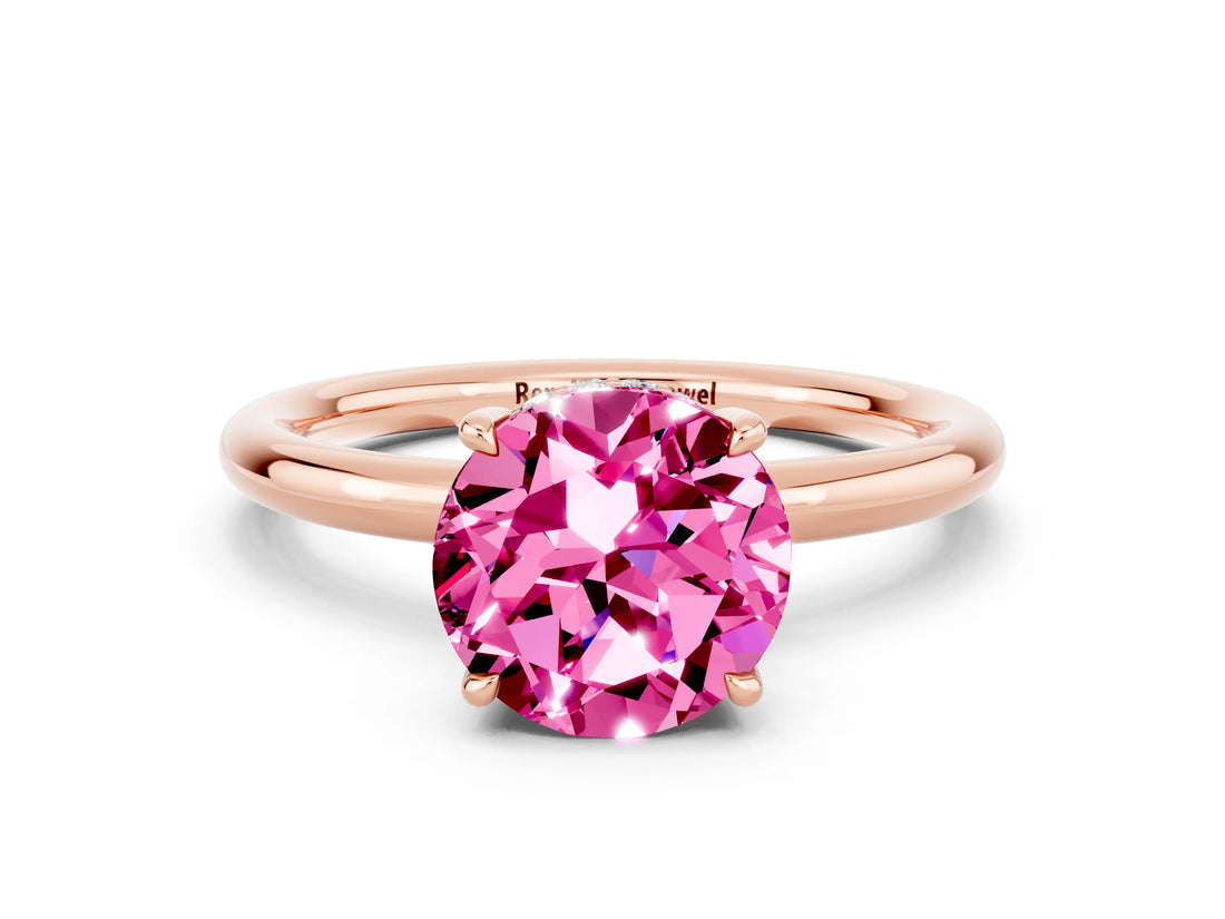 Rose gold Round Cut Pink Sapphire Solitaire Ring with Thin Band and Four-Prong Setting_36