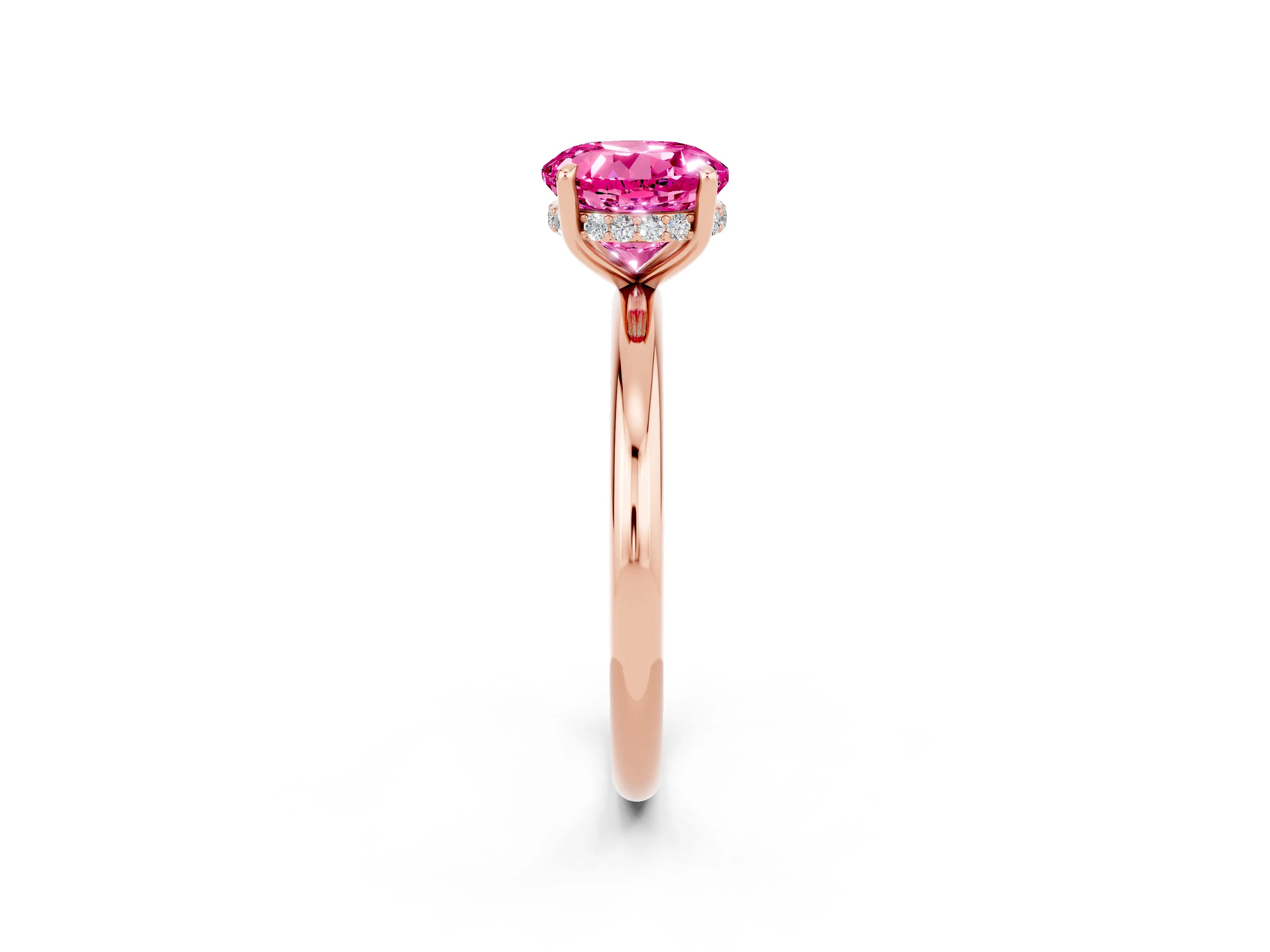Rose gold Round Cut Pink Sapphire Solitaire Ring with Thin Band and Four-Prong Setting_38