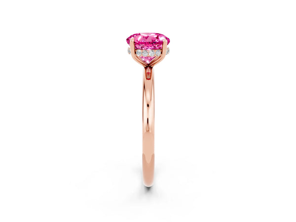 Rose gold Round Cut Pink Sapphire Solitaire Ring with Thin Band and Four-Prong Setting