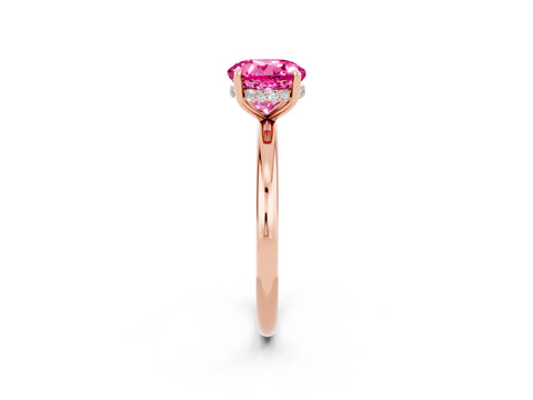 Rose gold Round Cut Pink Sapphire Solitaire Ring with Thin Band and Four-Prong Setting_38