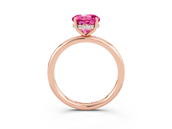 Rose gold Round Cut Pink Sapphire Solitaire Ring with Thin Band and Four-Prong Setting