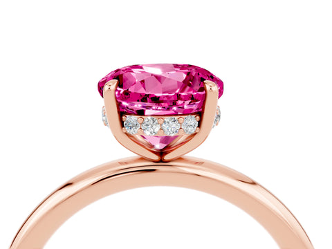 Rose gold Round Cut Pink Sapphire Solitaire Ring with Thin Band and Four-Prong Setting_40