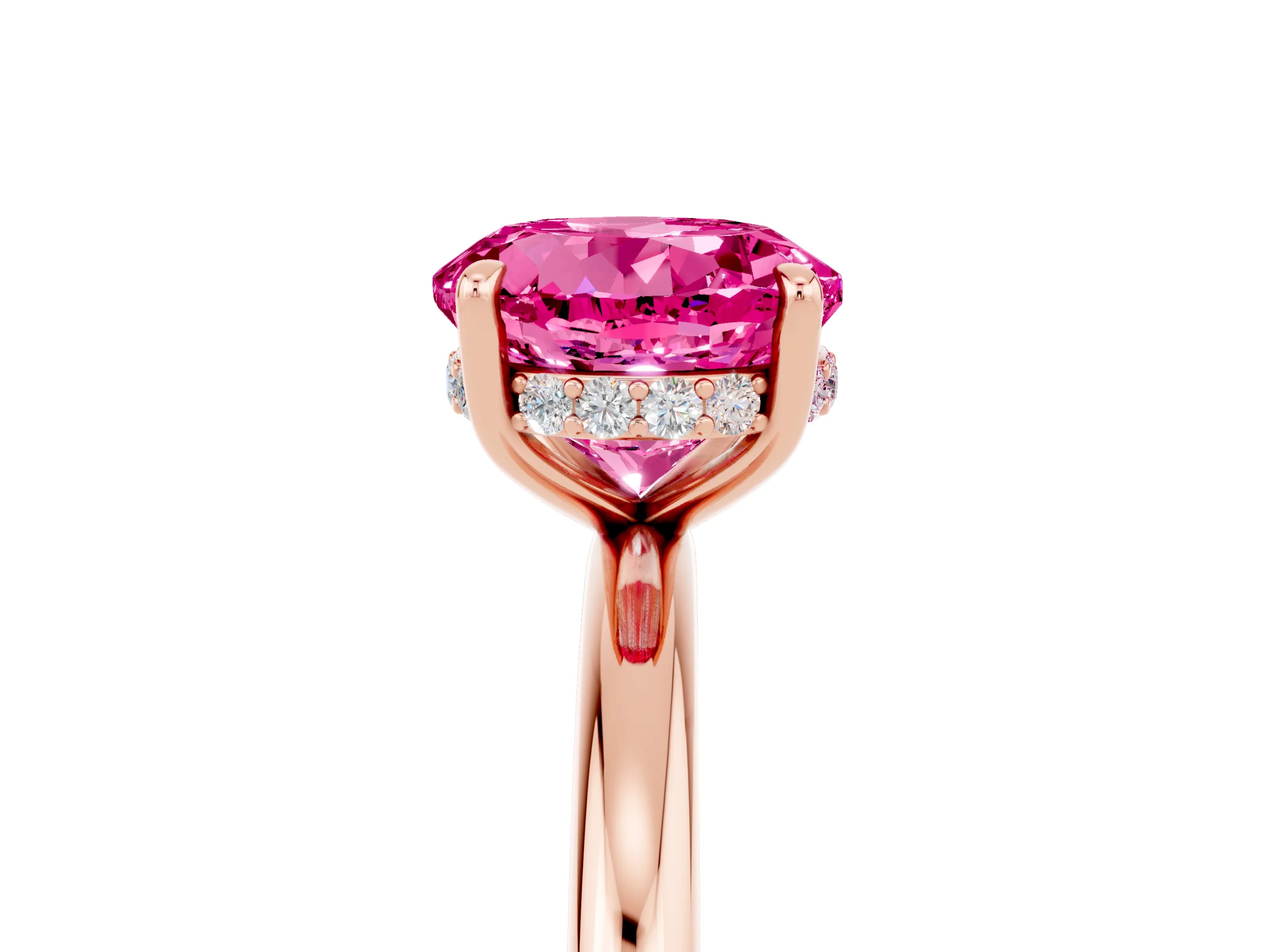Rose gold Round Cut Pink Sapphire Solitaire Ring with Thin Band and Four-Prong Setting_41