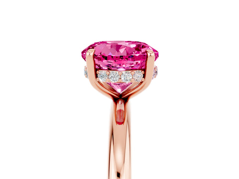 Rose gold Round Cut Pink Sapphire Solitaire Ring with Thin Band and Four-Prong Setting_41