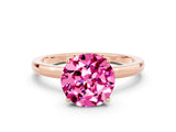 Rose gold Round Cut Pink Sapphire Solitaire Ring with Thin Band and Prong Setting_12