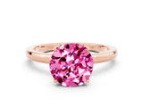 Rose gold Round Cut Pink Sapphire Solitaire Ring with Thin Band and Prong Setting_24