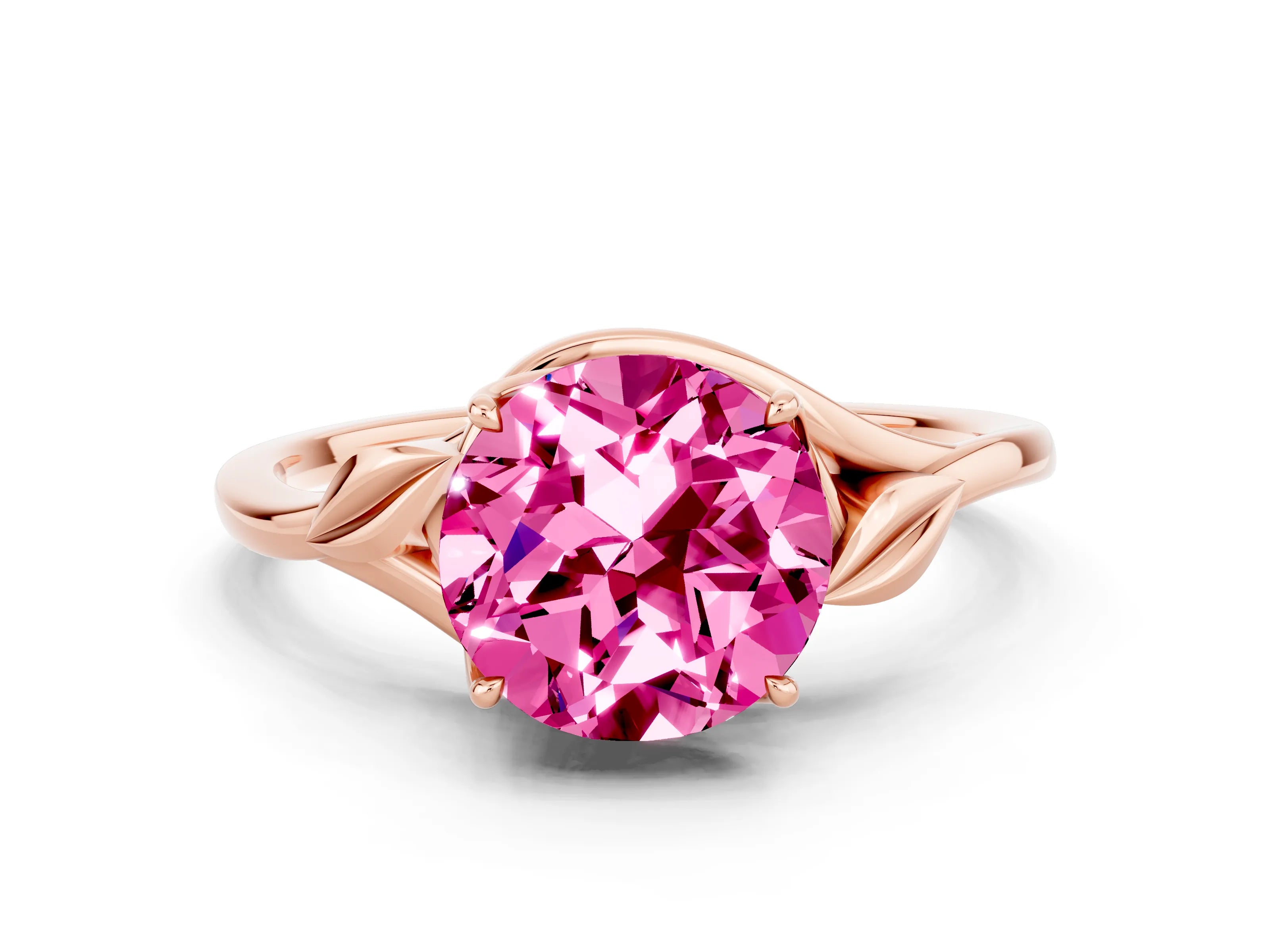 Rose gold Round Cut Pink Sapphire Solitaire Ring with Twist Band and Four-Prong Setting_24