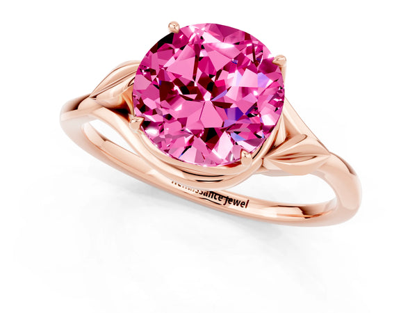 Rose gold Round Cut Pink Sapphire Solitaire Ring with Twist Band and Four-Prong Setting