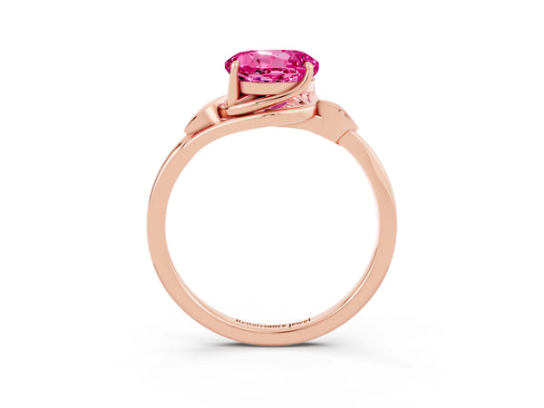 Rose gold Round Cut Pink Sapphire Solitaire Ring with Twist Band and Four-Prong Setting