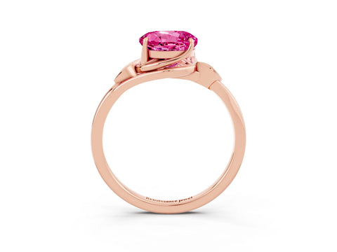 Rose gold Round Cut Pink Sapphire Solitaire Ring with Twist Band and Four-Prong Setting_27