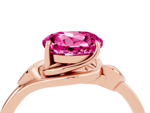 Rose gold Round Cut Pink Sapphire Solitaire Ring with Twist Band and Four-Prong Setting_28