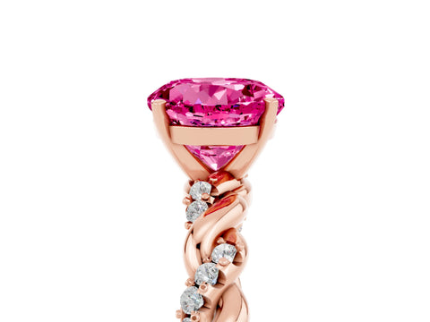 Rose gold Round Cut Pink Sapphire Solitaire Ring with Twisted Band and Pavé Accents_5