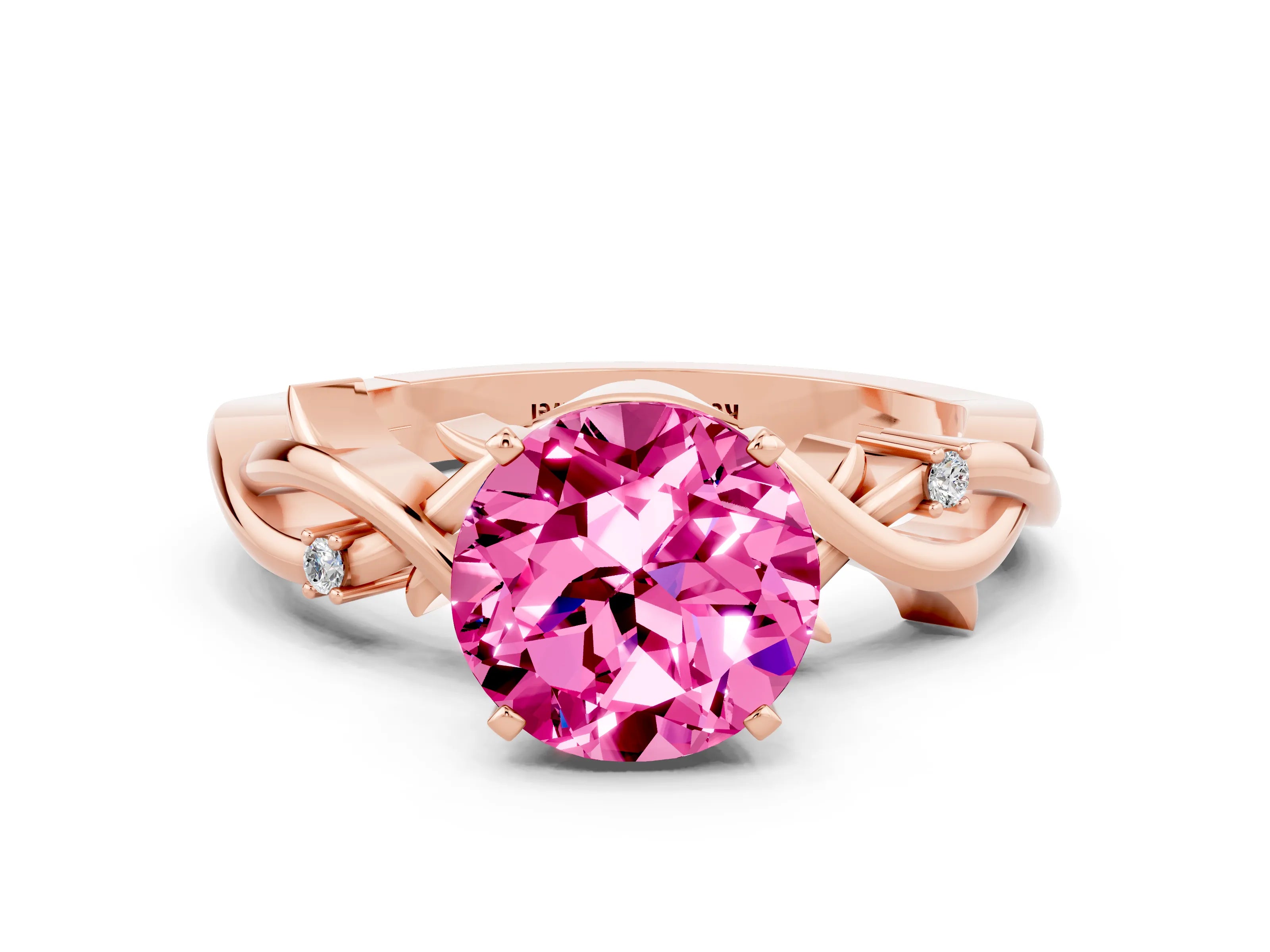 Rose gold Round Cut Pink Sapphire Solitaire Ring with Twisted Band and Prong Setting