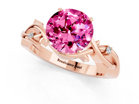 Rose gold Round Cut Pink Sapphire Solitaire Ring with Twisted Band and Prong Setting_1