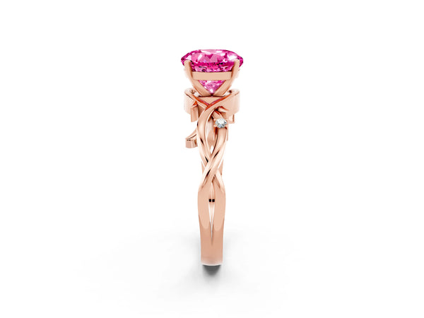 Rose gold Round Cut Pink Sapphire Solitaire Ring with Twisted Band and Prong Setting
