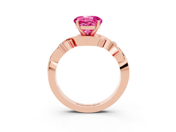 Rose gold Round Cut Pink Sapphire Solitaire Ring with Twisted Band and Prong Setting
