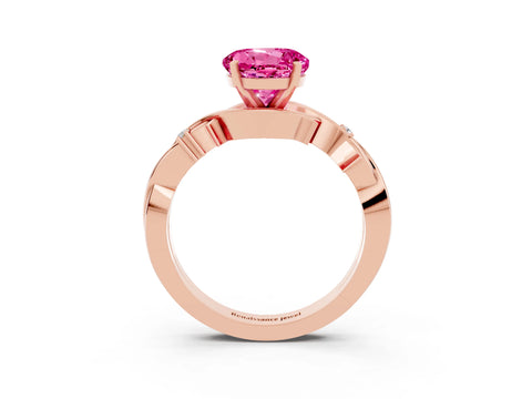 Rose gold Round Cut Pink Sapphire Solitaire Ring with Twisted Band and Prong Setting_3