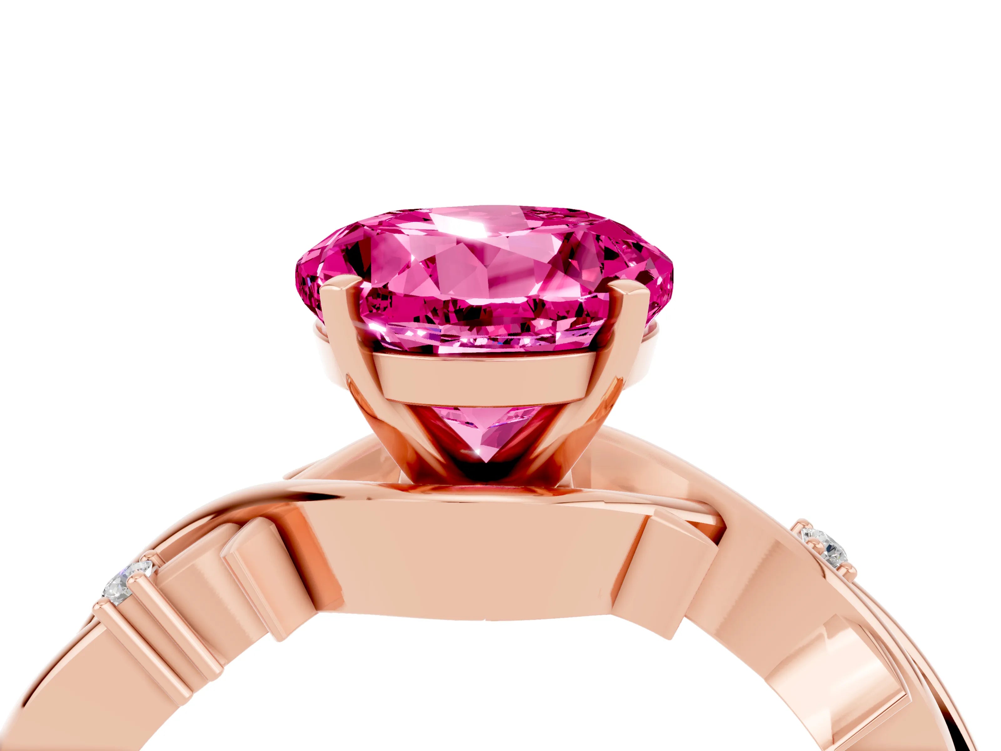 Rose gold Round Cut Pink Sapphire Solitaire Ring with Twisted Band and Prong Setting_4