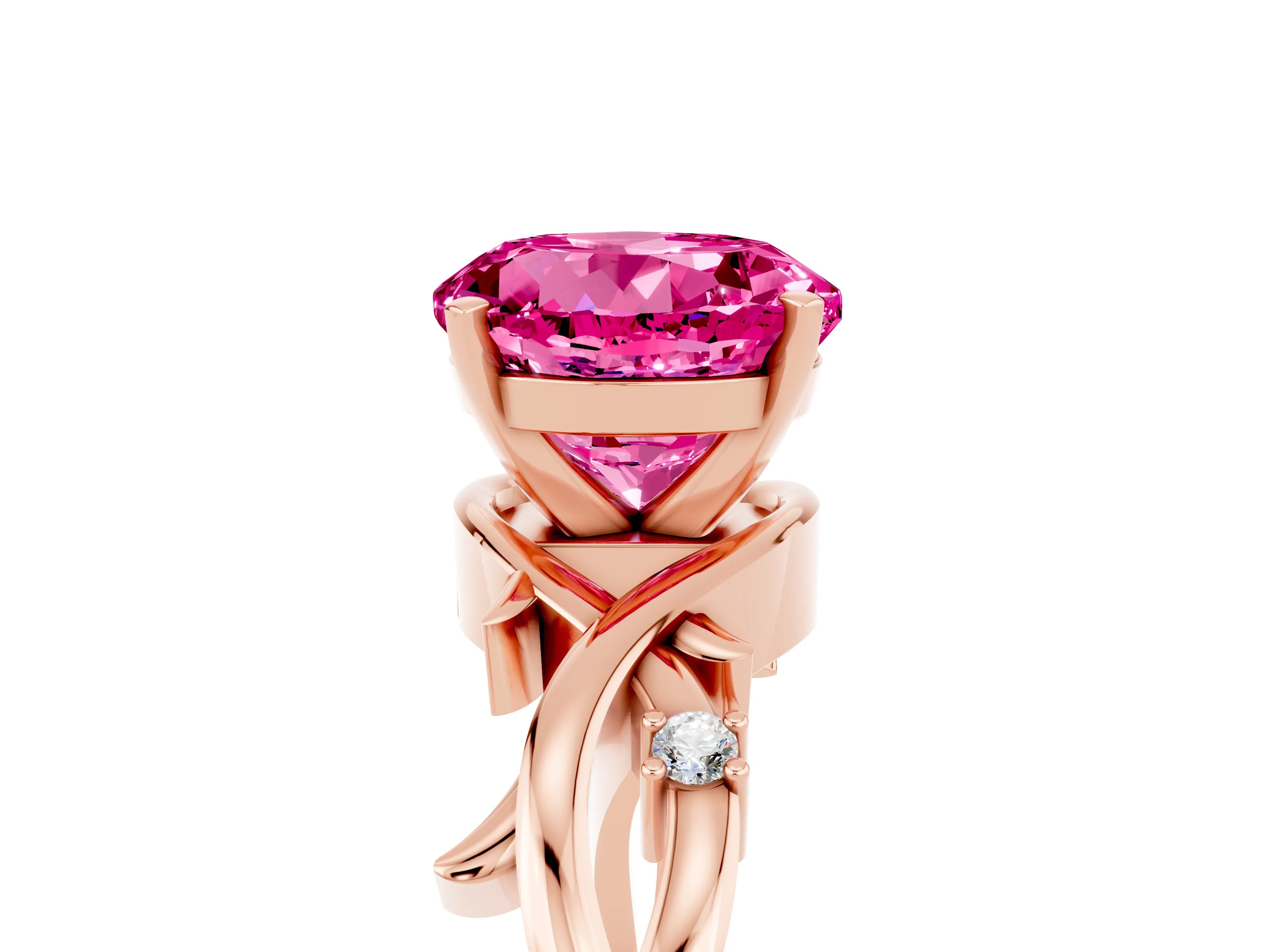 Rose gold Round Cut Pink Sapphire Solitaire Ring with Twisted Band and Prong Setting_5