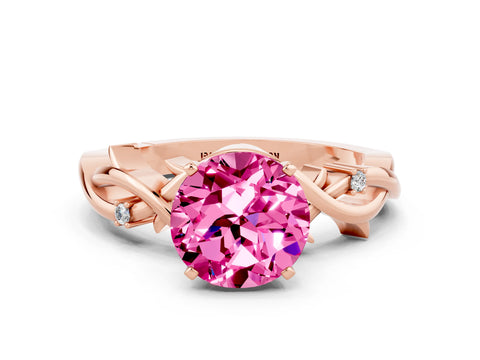 Rose gold Round Cut Pink Sapphire Solitaire Ring with Twisted Band and Prong Setting