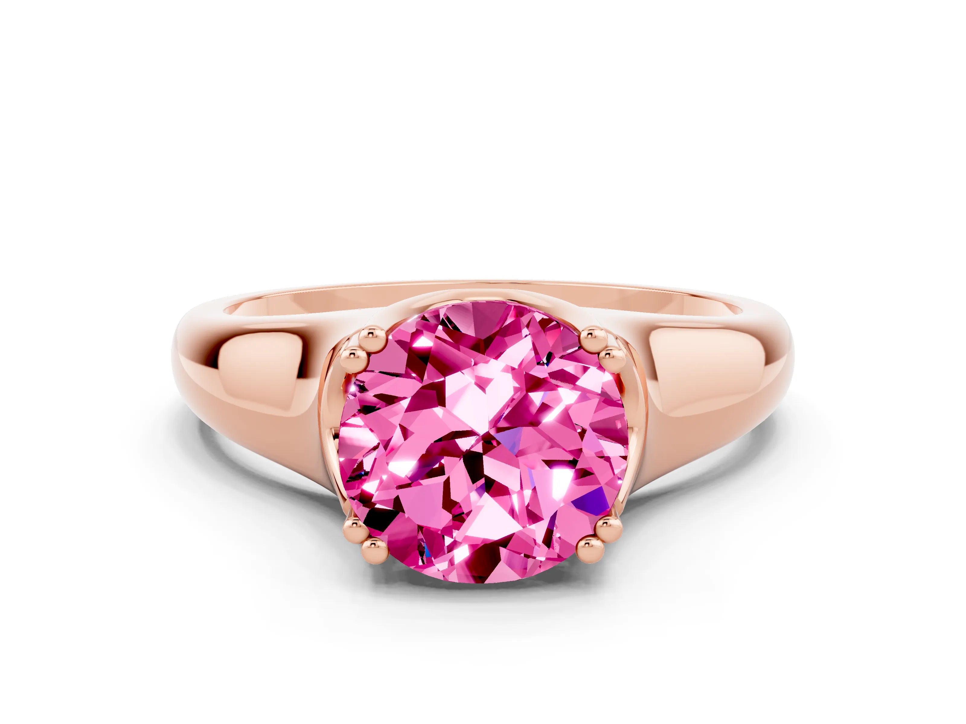 Rose gold Round Cut Pink Sapphire Solitaire Ring with Wide Band and Prong Setting_24
