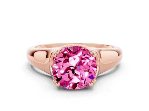 Rose gold Round Cut Pink Sapphire Solitaire Ring with Wide Band and Prong Setting_24