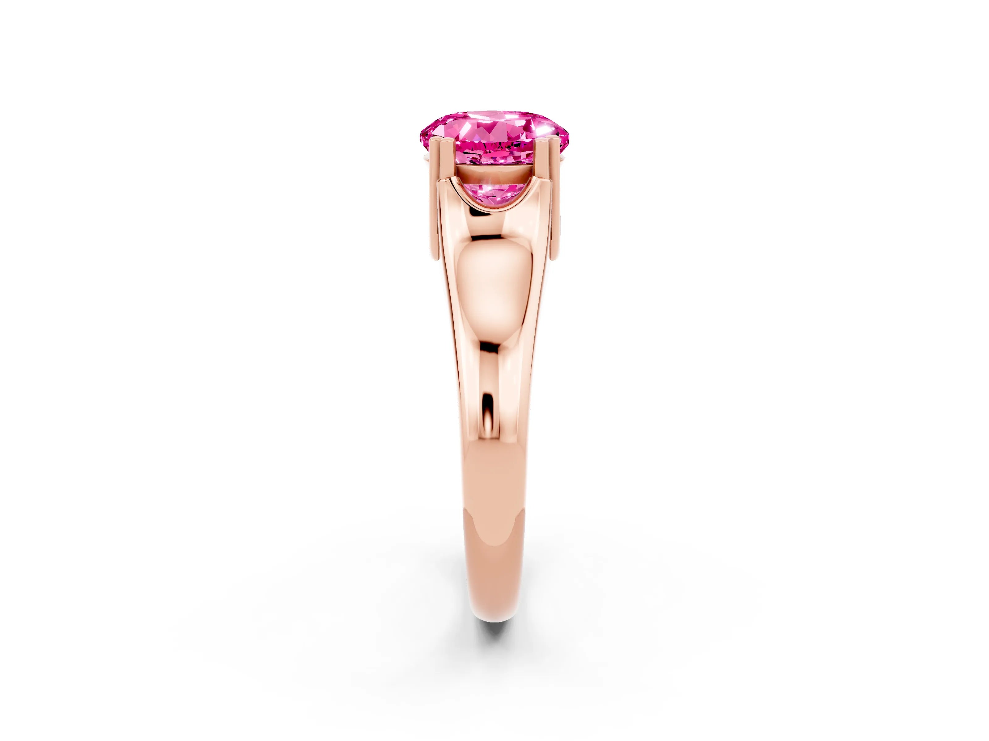 Rose gold Round Cut Pink Sapphire Solitaire Ring with Wide Band and Prong Setting_26