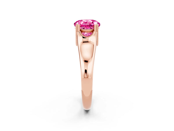 Rose gold Round Cut Pink Sapphire Solitaire Ring with Wide Band and Prong Setting