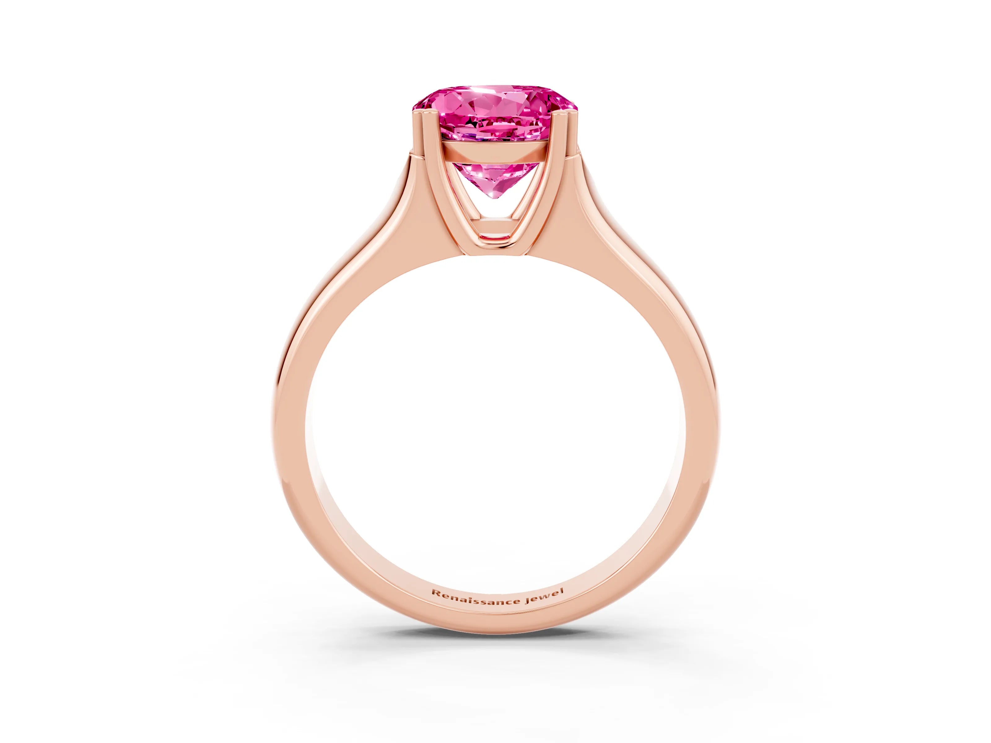 Rose gold Round Cut Pink Sapphire Solitaire Ring with Wide Band and Prong Setting_27