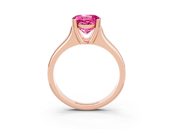 Rose gold Round Cut Pink Sapphire Solitaire Ring with Wide Band and Prong Setting