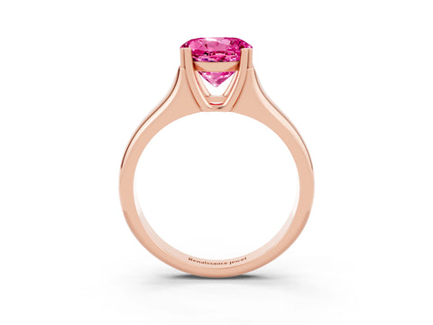 Rose gold Round Cut Pink Sapphire Solitaire Ring with Wide Band and Prong Setting_27