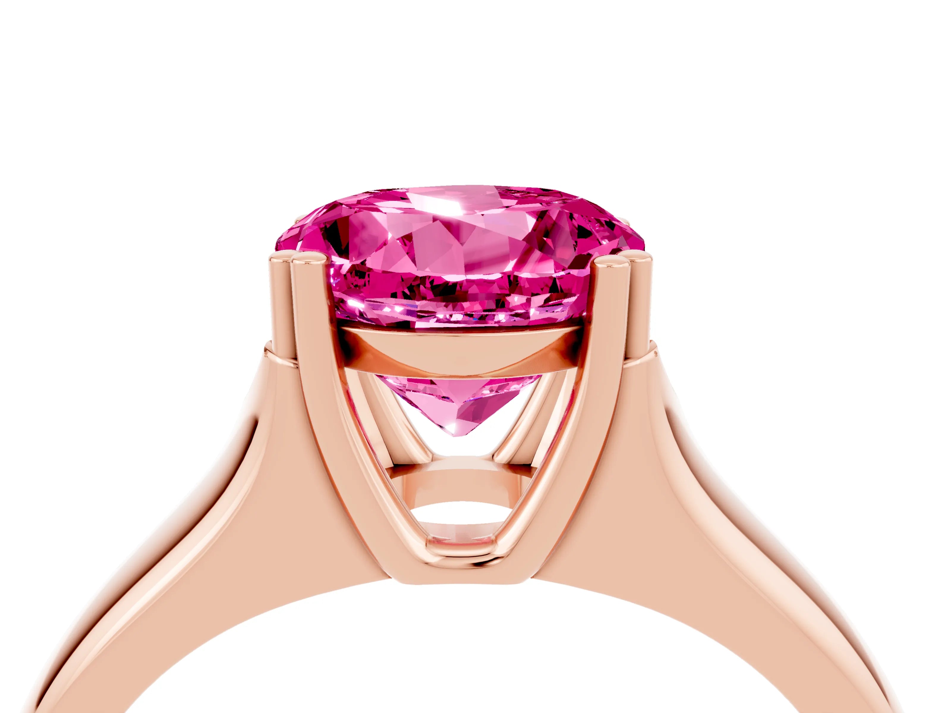 Rose gold Round Cut Pink Sapphire Solitaire Ring with Wide Band and Prong Setting_28