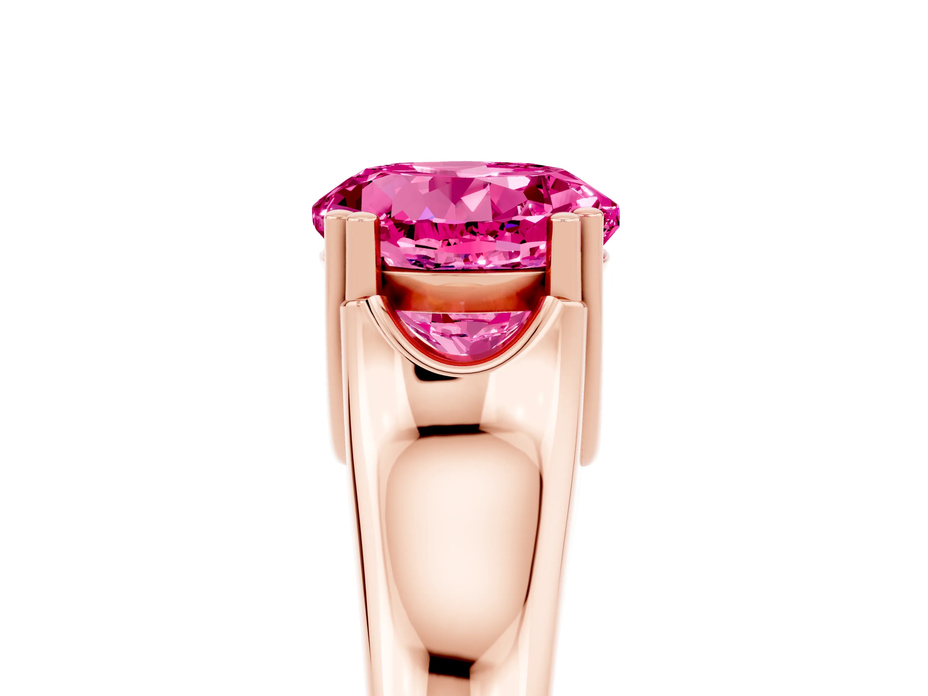 Rose gold Round Cut Pink Sapphire Solitaire Ring with Wide Band and Prong Setting_29