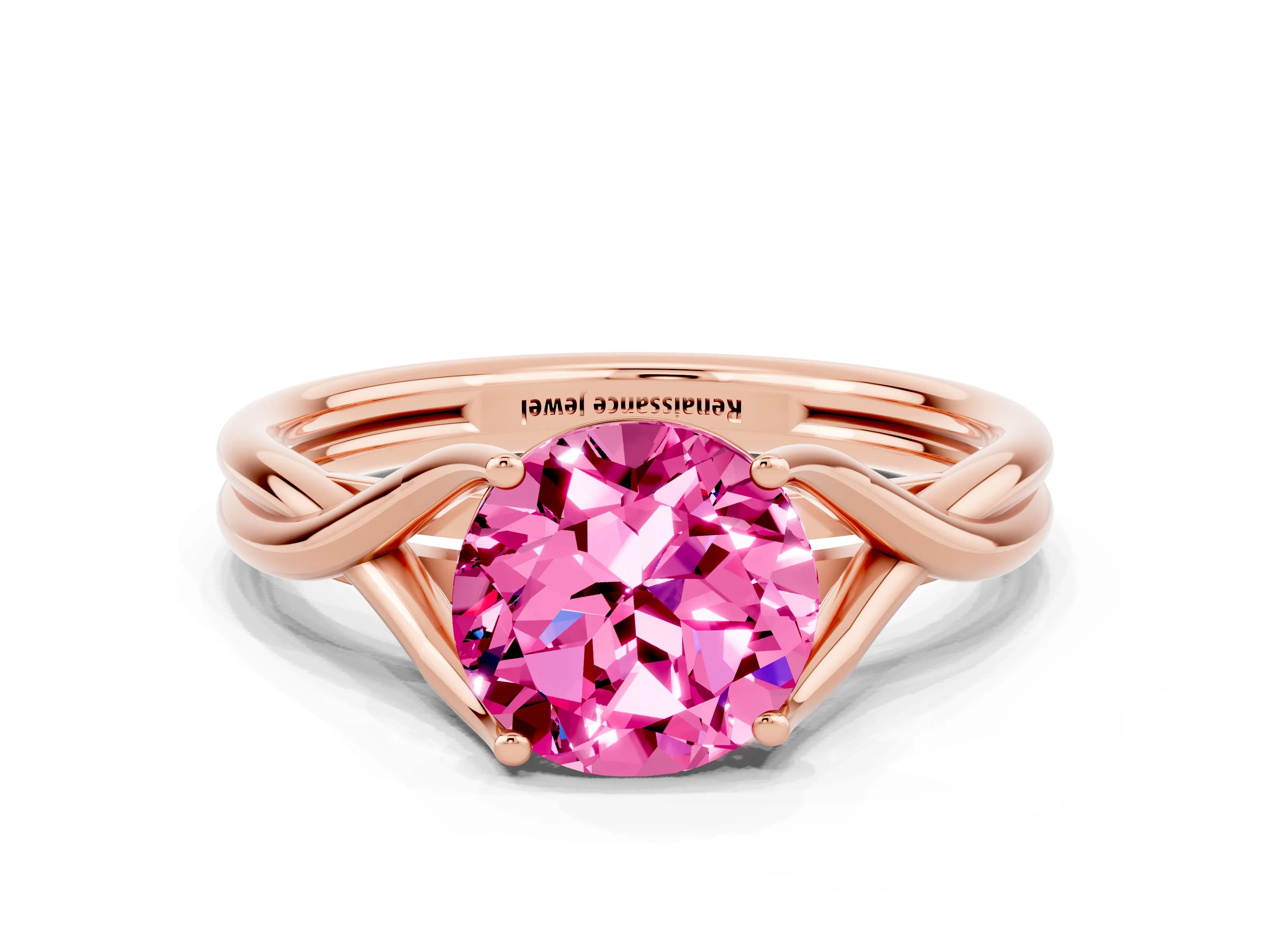 Rose gold Round Cut Pink Sapphire Solitaire Twist Band Prong Setting Ring_119