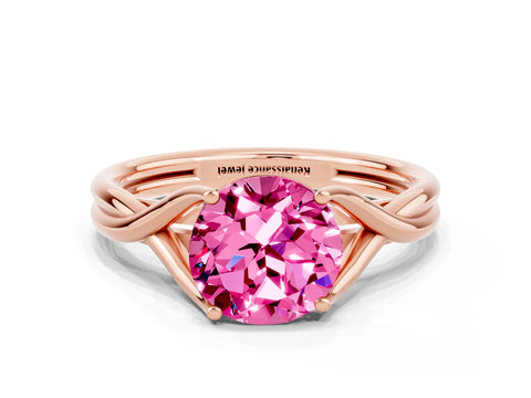 Rose gold Round Cut Pink Sapphire Solitaire Twist Band Prong Setting Ring_119