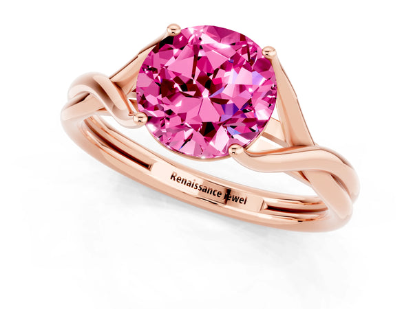 Rose gold Round Cut Pink Sapphire Solitaire Twist Band Prong Setting Ring