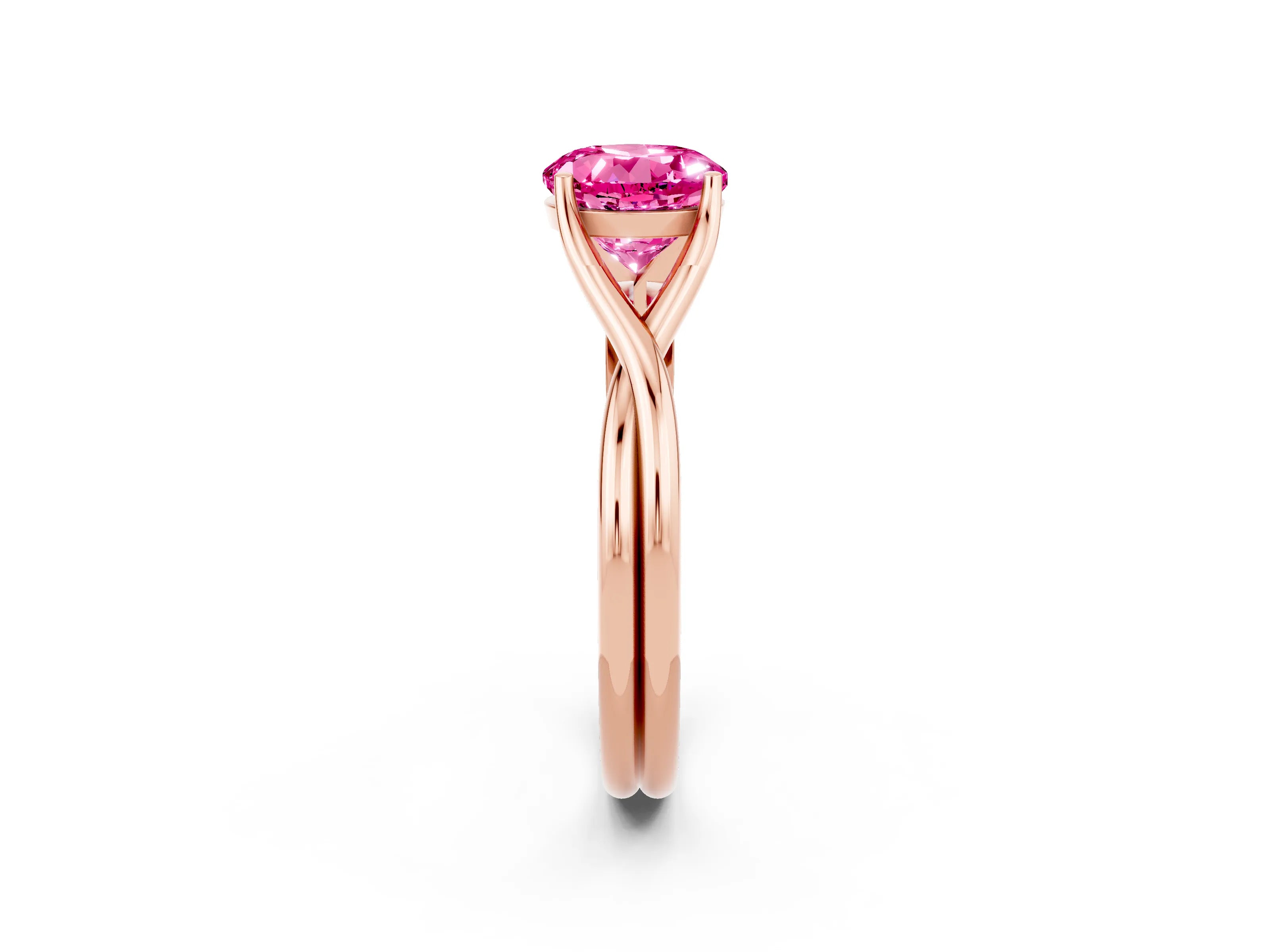 Rose gold Round Cut Pink Sapphire Solitaire Twist Band Prong Setting Ring_121