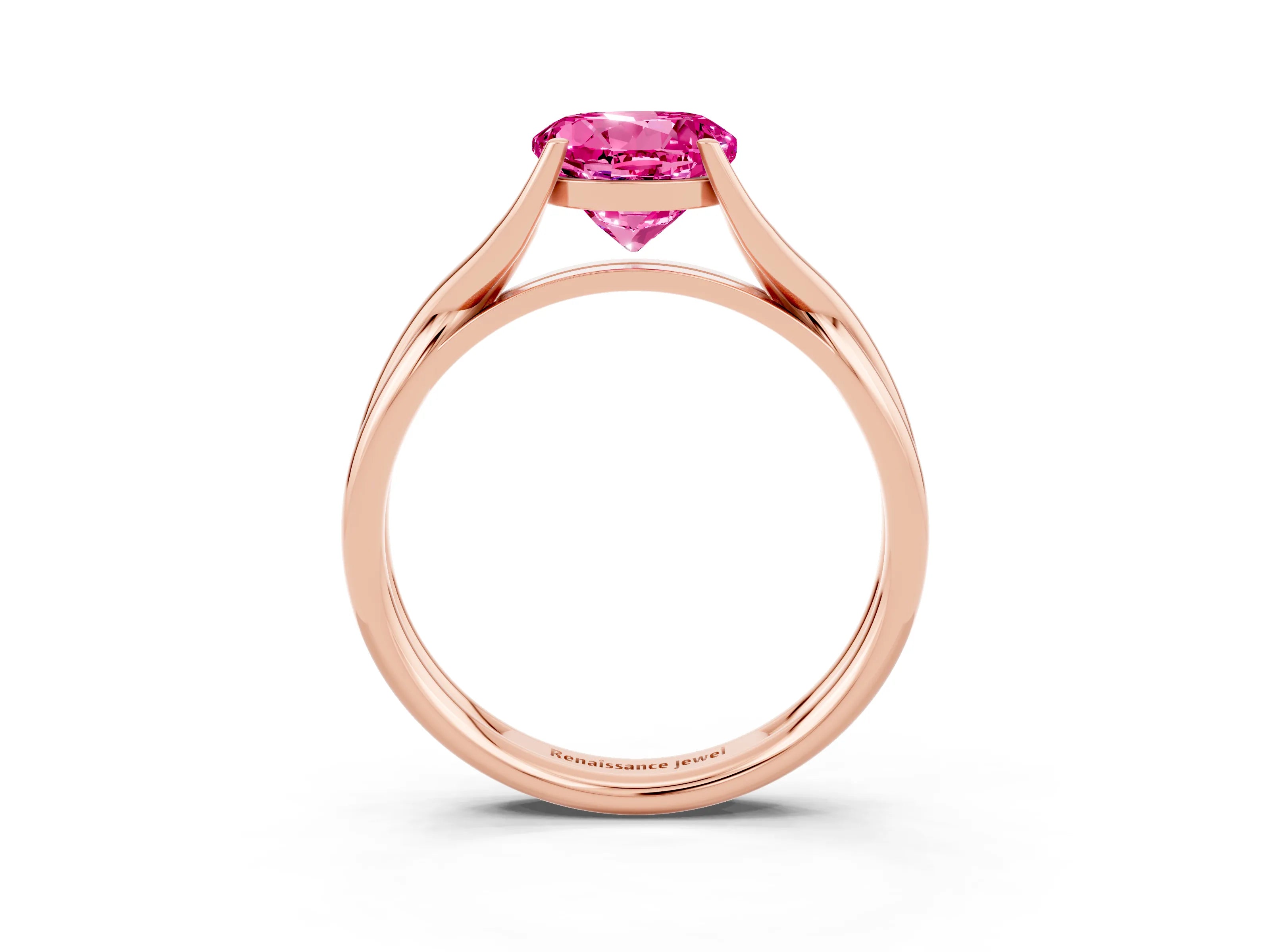 Rose gold Round Cut Pink Sapphire Solitaire Twist Band Prong Setting Ring_122