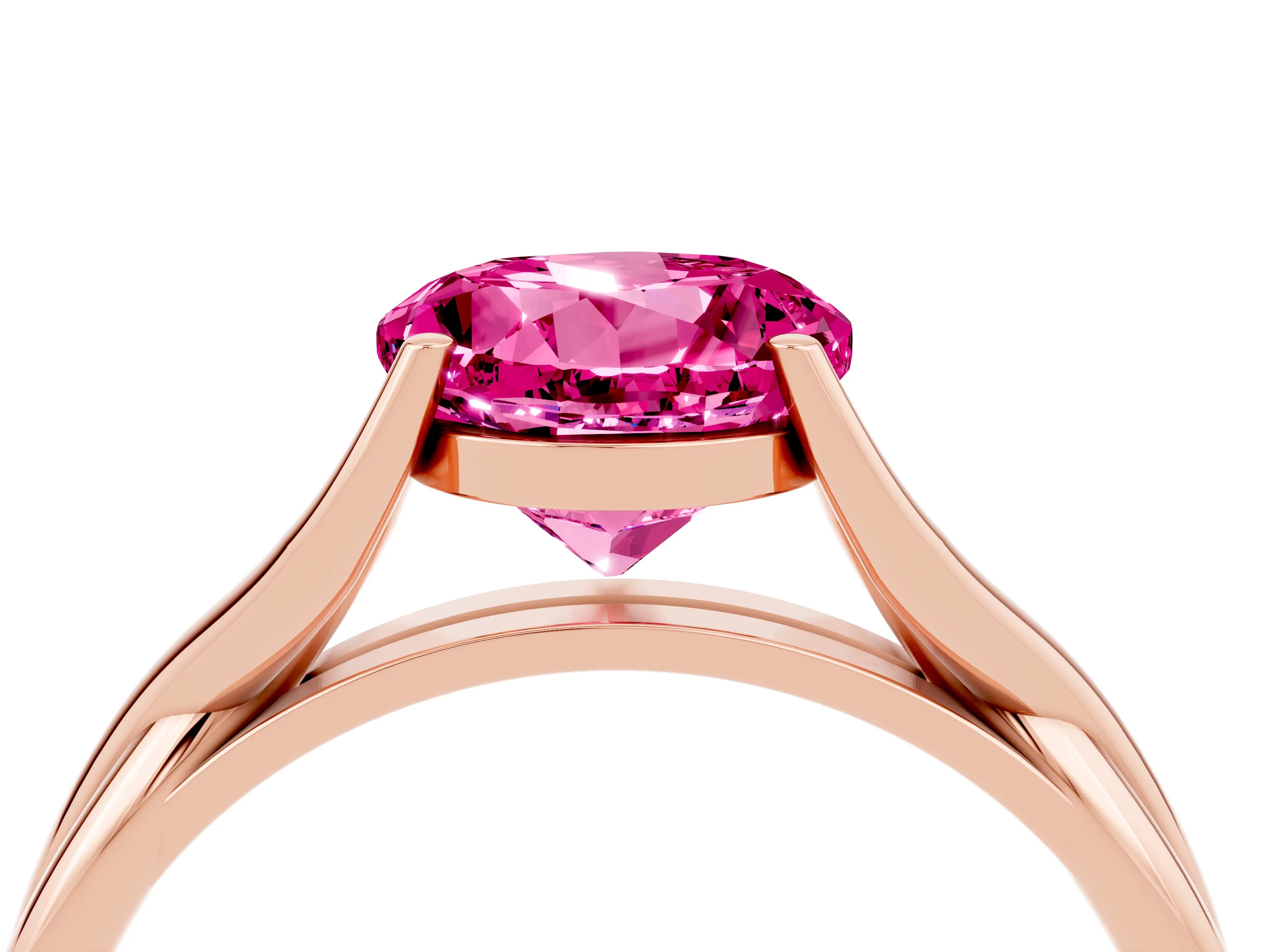 Rose gold Round Cut Pink Sapphire Solitaire Twist Band Prong Setting Ring_123
