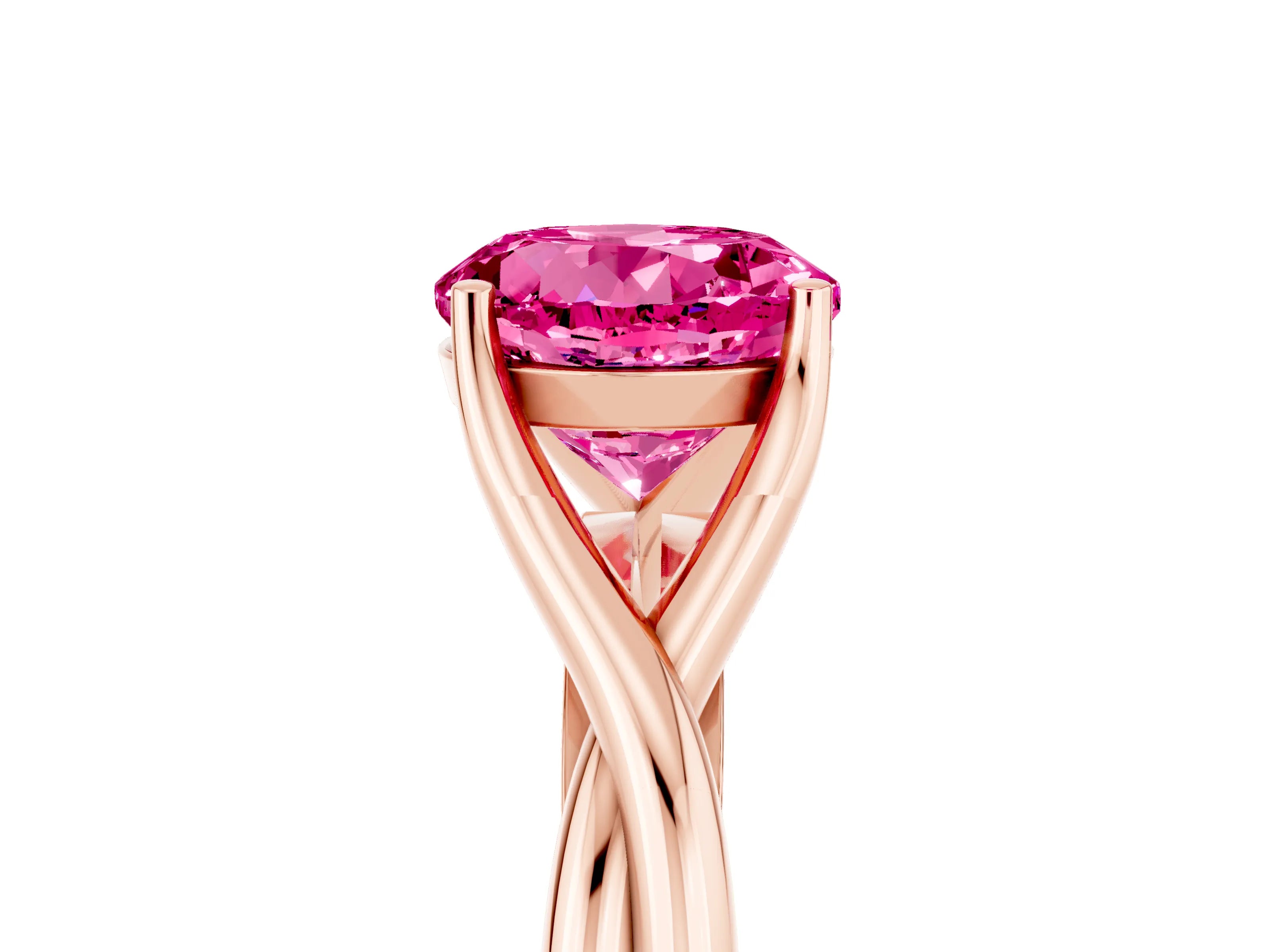 Rose gold Round Cut Pink Sapphire Solitaire Twist Band Prong Setting Ring_124