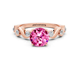 Rose gold Round Cut Pink Sapphire Solitaire Twisted Band with Round  Accents and Prong Setting_12