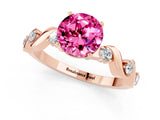 Rose gold Round Cut Pink Sapphire Solitaire Twisted Band with Round  Accents and Prong Setting_13