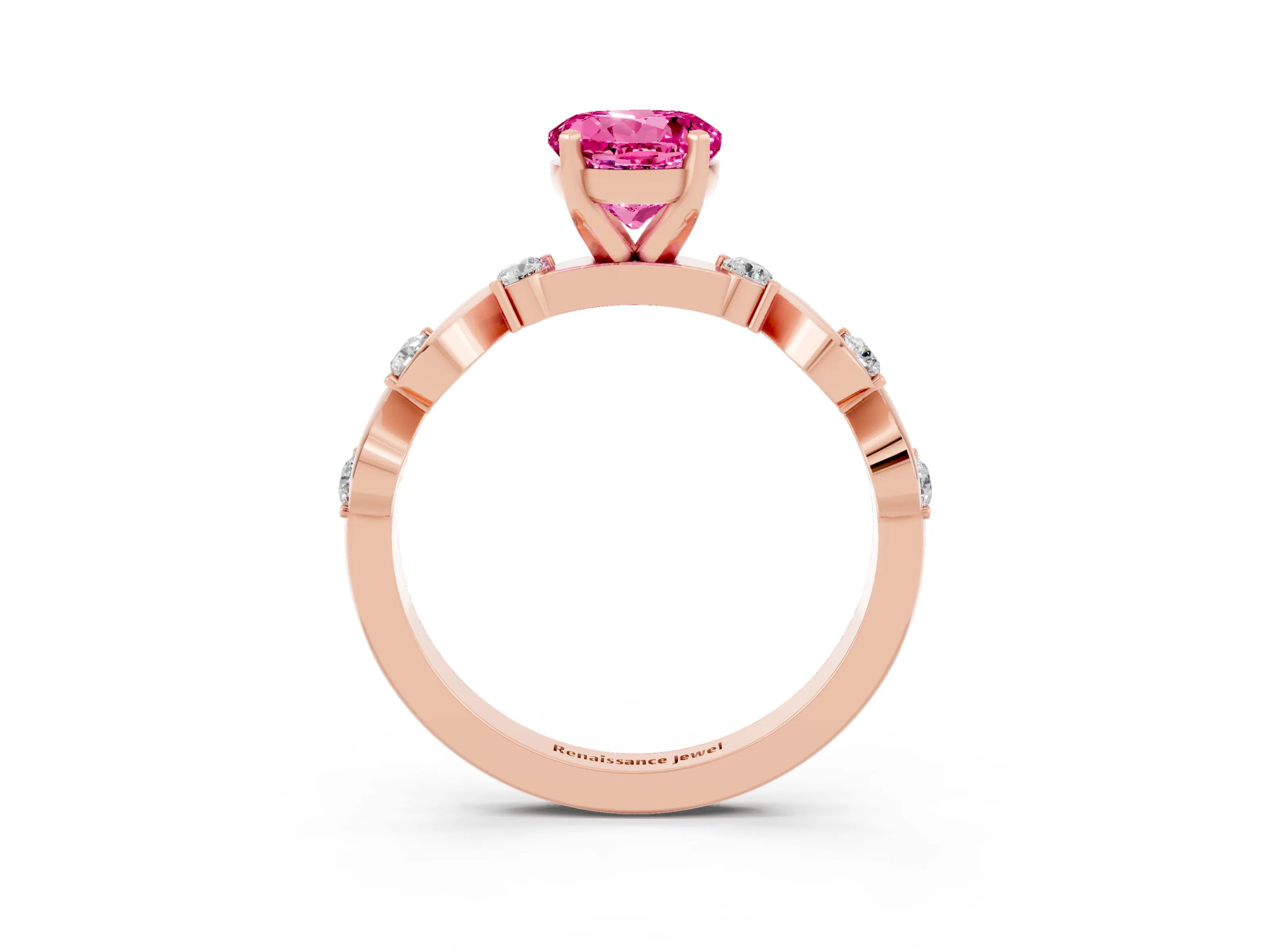 Rose gold Round Cut Pink Sapphire Solitaire Twisted Band with Round  Accents and Prong Setting_15