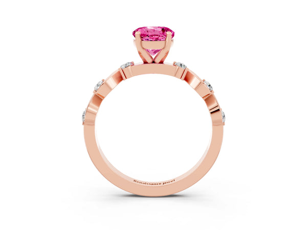 Rose gold Round Cut Pink Sapphire Solitaire Twisted Band with Round  Accents and Prong Setting