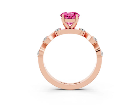 Rose gold Round Cut Pink Sapphire Solitaire Twisted Band with Round  Accents and Prong Setting_15