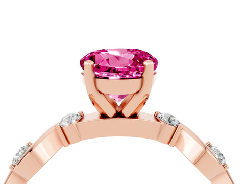 Rose gold Round Cut Pink Sapphire Solitaire Twisted Band with Round  Accents and Prong Setting_16