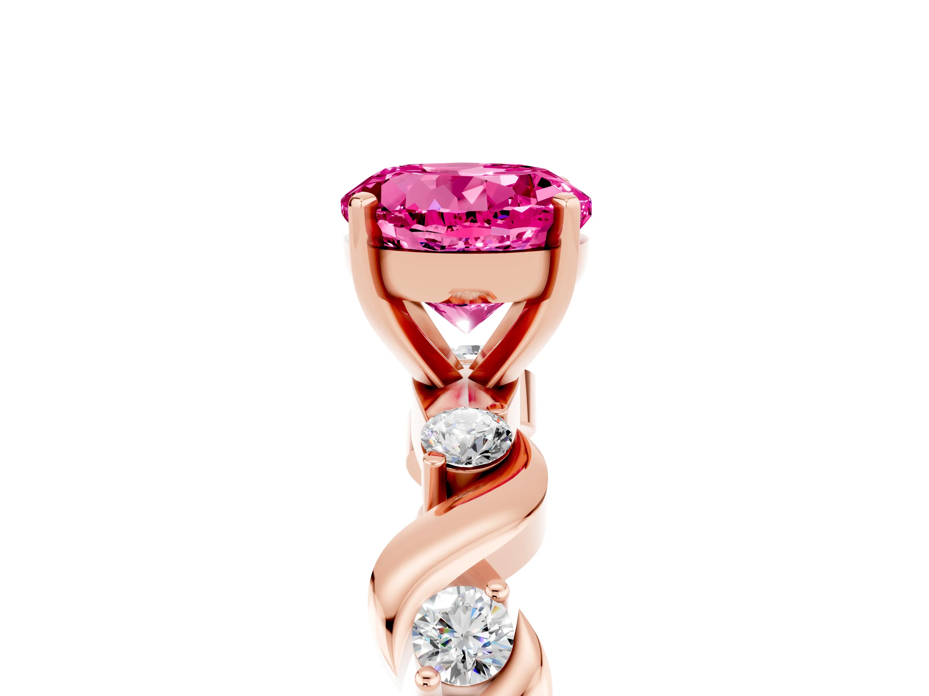 Rose gold Round Cut Pink Sapphire Solitaire Twisted Band with Round  Accents and Prong Setting_17