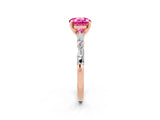 Rose gold Round Cut Pink Sapphire Solitaire with Side Baguettes and Channel Set Band_26